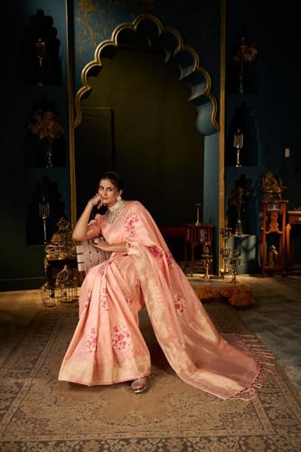 Image of SWORNOF Women's Banarasi silk Saree With Unstitched Blouse Piece