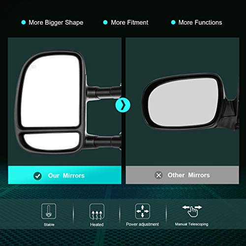 Scitoo Exterior Mirrors Side Mirror Fit 1999-2007 For Ford For F250 For F350 For F450 For F550 Super Duty For Excursion Black Power Heated Telescopic Rear View Mirror Black Pair Tow Mirrors #TOP1