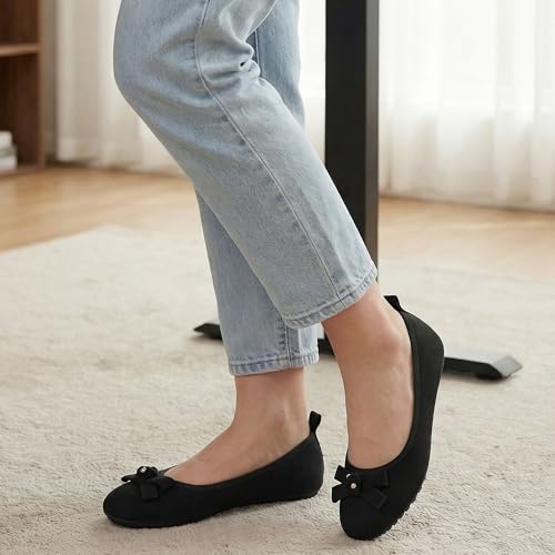 Image of Ecetana Women's Ballet Flats Comfortable Round Toe Foldable Slip-On Shoes | Portable Casual Bow Flats with Memory Foam Insole & Lightweight Non Slip Sole for Work Dressy Travel - All Day Comfort