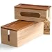 [Set of Two] Rustic Wooden Cable Management Box Cord Organizer, Large Storage Holder for Desk, TV, Computer, USB Hub, System to Cover and Hide & Power Strips & Cords