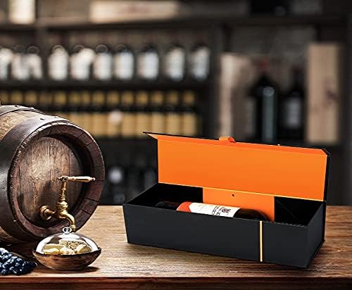 PACKHUB Wine Gift Boxes 12.8x3.7x3.7 In, Bottle Gift Boxes for Liquor, Wine and Champagne, Magnetic Closure Collapsible Gift Boxes,Glossy Black(2 PCS)