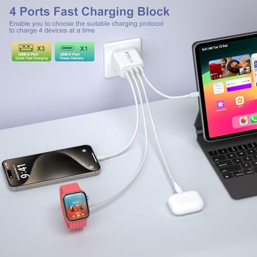 USB C Charger Block, Bangfun 2-Pack 40W Dual USB A and USB C Wall Charger Multiport Fast Cube Power Adapter Plug Charging Brick for iPhone 15 14 13 12 11 Pro Max iPad, Samsung, Android Phones-White - Thumbnail 3