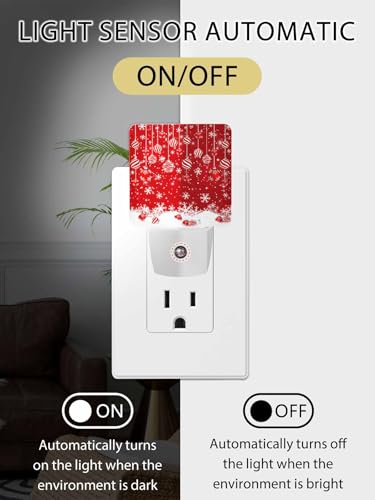 Image of Christmas Balls Night Light Plug in LED Night Lamp Automatic Sensor Red Night Lights, Winter Snowflake Night-Lights Plug into Wall for Bedroom Bathroom Kitchen Hallway Christmas Decor