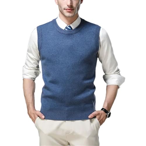 Men’S Classic Thick Wool O-Neck Sweater Vest Fashion Solid Color Embroidered Sleeveless Knitted Pullover Tank Top