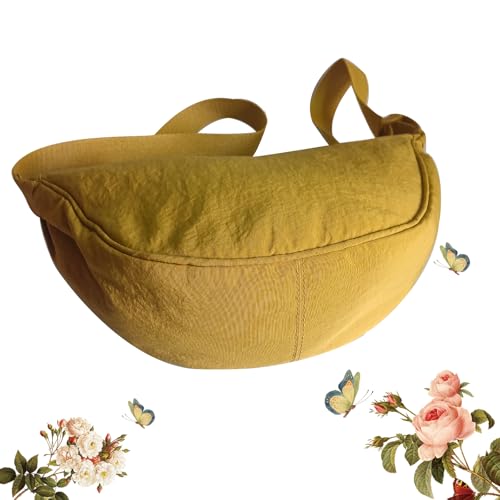 Crescent Bag for Women Men Small Nylon Crossbody Lightweight Shoulder Purse Travel Waist Bag (Yellow)4