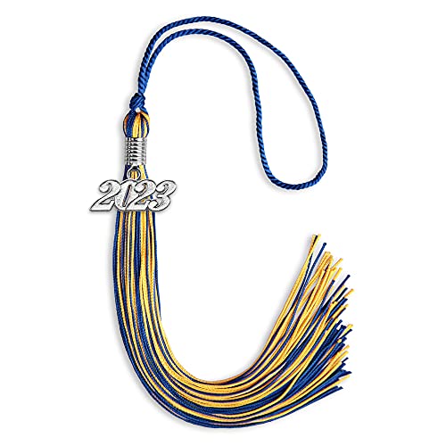 Endea Graduation Mixed Double Color Tassel with Silver Date Drop (Royal Blue/Gold, 2023)