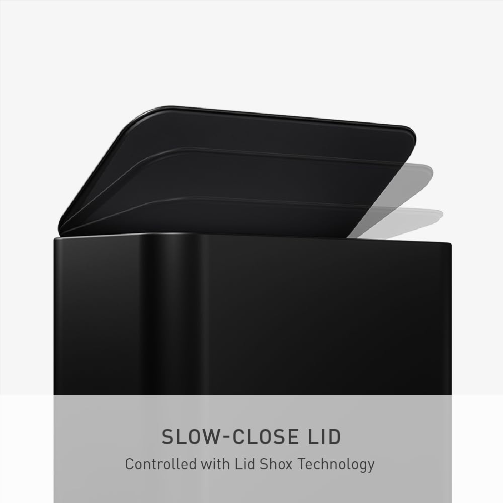 simplehuman Mini Step Can, 16L / 4.2 Gallon Space Efficient Trash Can for Hotel, Offices & Studios, 150,000-Step Strong Steel Pedal, Lid Shox® Technology, Liner Pocket, Matte Black Stainless Steel