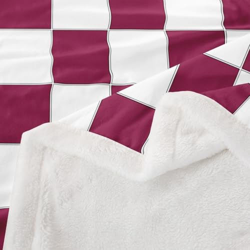Image of Erosebridal Burgundy Check Plaid Throw Blanket 40 inchX50 inch White Red Checkerboard Fleece Bed Blanket,Checkered Grid Sherpa Blanket for Kids Teen Adults Aesthetic Geometric Fuzzy Blanket