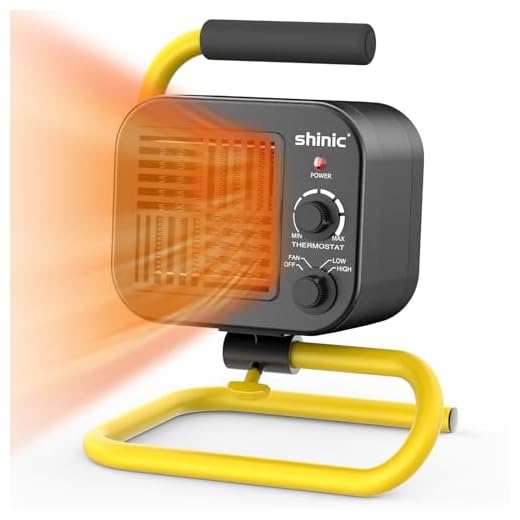 Shinic Garage Heaters for Indoor Use, Metal Portable Space Heater with Thermostat, Greenhouse heater, Adjustable Head, Tubular Stand, Padded Handle, and Wide Base for Stability