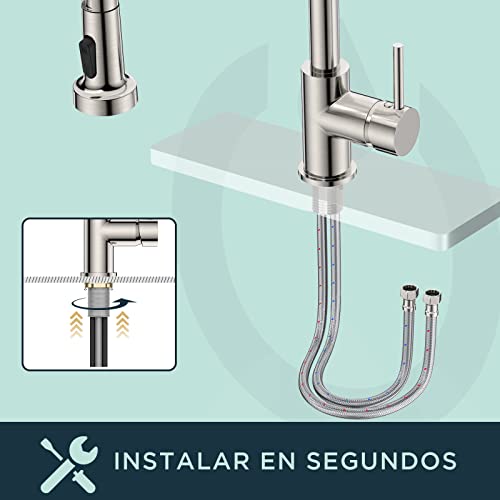 Miniatura 5 de Forious Grifo Cocina, Grifo Cocina Extraible Grifo De Cocina Fregadero De Resorte Con 2 Modos Giratorio A 360 , Torneira Cozinha Monomando, Acero Inoxidable