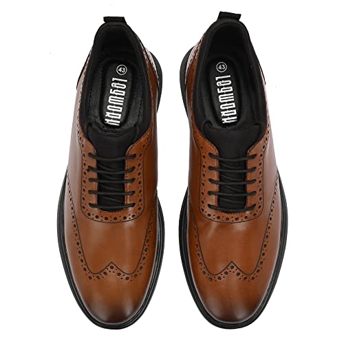Image of Legwork Crossover Brogues for Men | Genuine Leather & Mesh Upper, Cushioned EVA Sole | Lightweight Semi-Formal Lace-Up Oxfords for Office, Travel & Casual Comfort