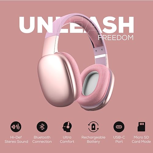 Gabba Goods Wireless Over Ear Bluetooth Headphones with Microphone - Wireless Headset -Noise Reduction - Bluetooth, Wired,Built in Micro SD for Travel, Home, Work TV,PC,Gaming,Cellphone (Pink) - Image 4