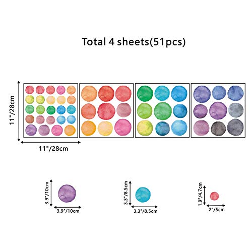 Iarttop Colorful Dot Decal (51Pcs), Watercolor Polka Dots Wall Sticker For Nursery Kids Bedroom Classroom Decor, Multicolor Circle Window Clings Decoration #TOP4
