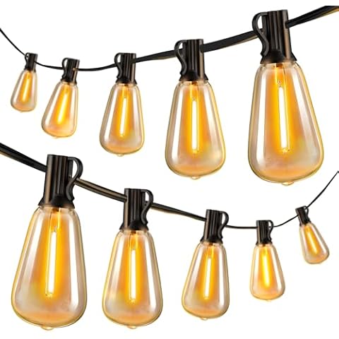 KNONEW 2 Pack Outdoor String Lights with Dimmer, 32.8FT Outside Patio Lights 15 Shatterproof ST38 Bulbs Dimmable Waterproof UL Listed Hanging Light for Porch, Deck, Backyard, Balcony Cover