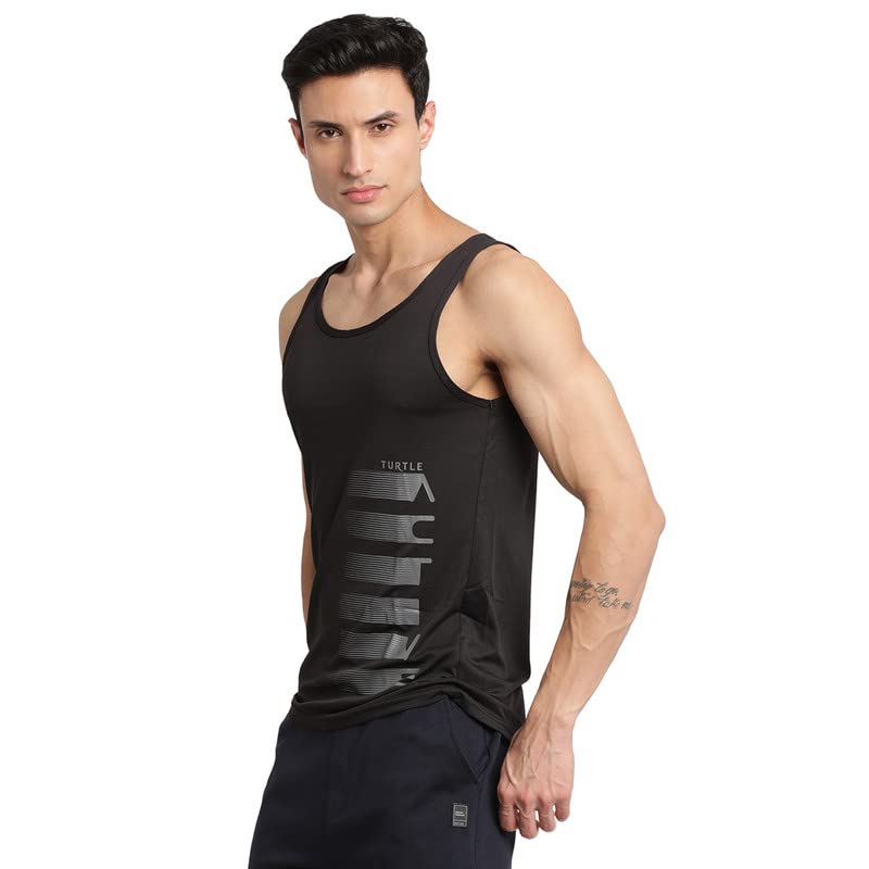 Image of Turtle Men Cotton Blend Black Printed Tank Vest