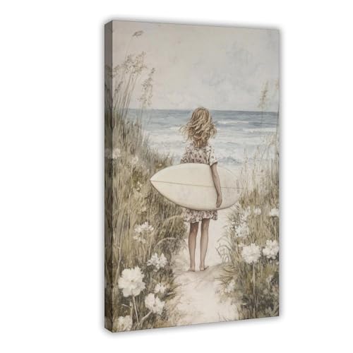 Poster toile plage avec planche de surf déco style côtier 30x45 cm