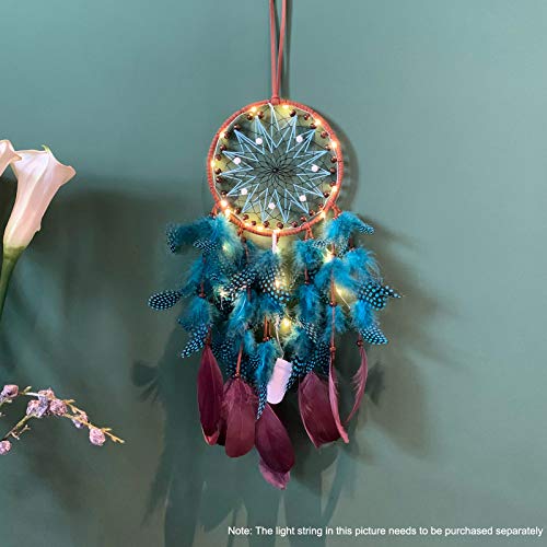 TEESHLY Dream Catchers with Peacock Blue Polka Dot Feather - Handmade Dreamcatchers for Boho Wall Hanging Decoration, Home Ornament Festival Gift - Thumbnail 6