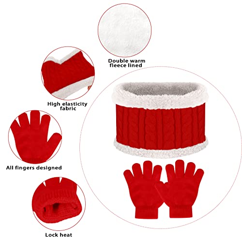Image of Kids Hat Scarf Gloves Set, Kids Winter Beanie Hat Scarf Gloves Set with Knit Thick Warm Fleece Lined for 1-6 Years Old