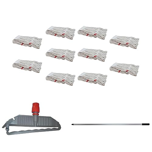 Geniş Yedek Islak Paspas Mop Takımı Seti - 10 Adet Geniş Islak Mop Başlığı + Metal Sap + Mop Tutucu