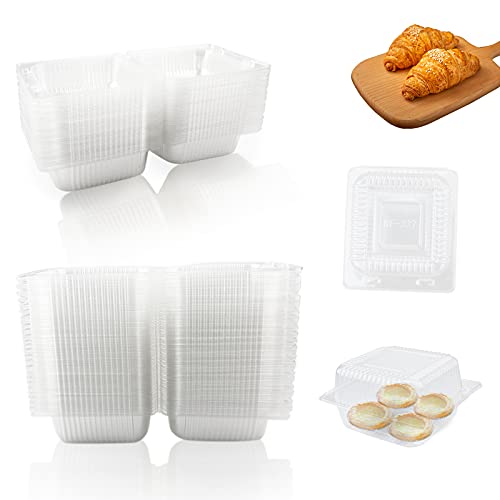 Tkonline 100 Pcs Clear Plastic Square Food Containers, Disposable Clamshell Cupcake Cups Holders For Sandwiches, Fruit, Bread Preseration(5.4" X 4.7" X 2.8") #TOP6