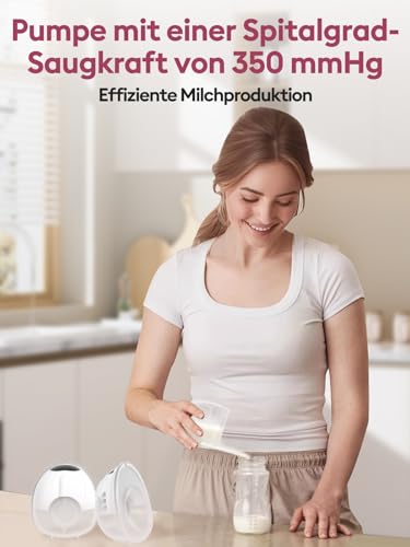 Lulia Milchpumpe Elektrisch, Elektrische Milchpump mit 4 Modi & 9 Stufen, 350mmHg Starke Absaugung, Komfortabler, BPA-Free, Milchpumpe Handsfree mit 17/19/21/24 mm Flansch (Weiß- 2 Stück)
