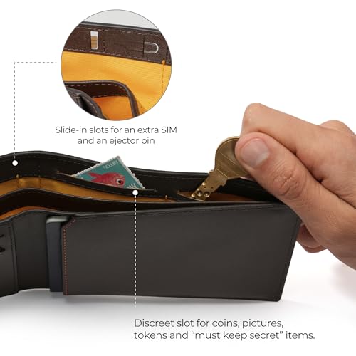 Image of MOKOBARA Stash Travel Bifold Wallet Gift for Men | Geometric Textured | Genuine Leather | RFID Protected | Fits Boarding Pass | Fits Internation Currency | SIM and Ejector Pin Slot | Ka-Ching (Brown)