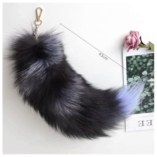 tintoke Fuchsschwanz,fox tail,Fuchsschwanz Anhänger etwa 40cm Fell Schwanz Keychain fox tail keychain Auto Schlüsselketten Anhänger Weich Flaumig Dicht Dekoration (schwarz)