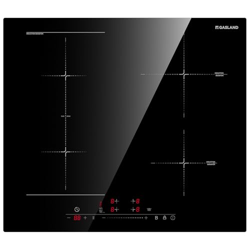 Gasland Chef Ih604bf Placa De Inducción Integrada De 60 Cm, 7000 W Con 4 Zonas De Aumento, Placa De Inducción Flexible Para Barbacoa, Calentamiento Parada Función Go