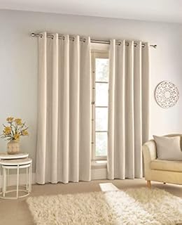 Enhanced Living Savoy Cream Luxury 100% Blackout Chenille / Velvet curtain 90 x 72 inch (229x183cm) Eyelet Thermal Noise reducing Blackout Curtains for Bedroom and Living room