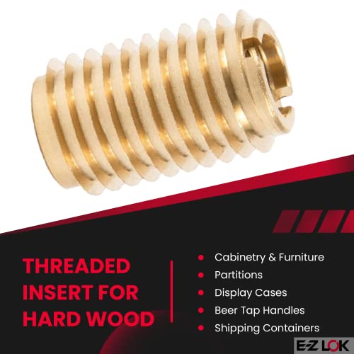 E-Z LOK Knife Threaded Insert for Hard-Wood, Brass Thread Inserts, 1/4-20 Internal Threads, 0.75\" Length Pack of 10