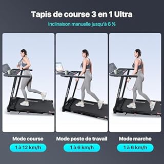 Mobvoi Tapis de Course Ultra 3 en 1 avec Inclinaison de 6% pour la Maison, Le Bureau, 2,5 CV, Support pour Tasse, téléphone, Ordinateur Portable, Grande Surface de Course km/h, 120 kg