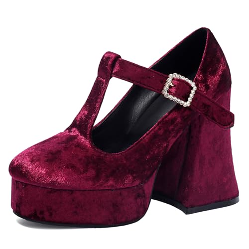 Image of KOKOMOMO Womens Lace Flower Heels Goth Platform Shoes Chunky High Heel Mary Janes Gothic Shoe