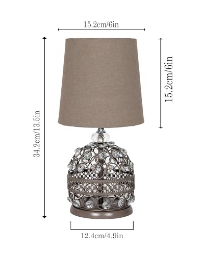 Image of Homesake Modern Small Crystal Table Lamp, Contemporary Bedroom Bedside Nightstand Lamp, Morden Minimalist, Desk Globe Lamp for Living Room Girls Kids Room, Fabric Shade (Grey)