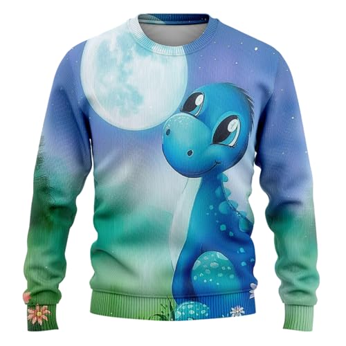 Blue Dinosaur Ugly Christmas Sweater Men- Xmas Ugly Christmas Sweater Women Crew Neck Shirt Set 05 Size 5XL