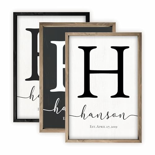 Framed Family Name Sign Personalized Monogram - Choose From Four Sizes