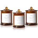 Ronasip 3 Pack Qtip Holder Dispenser, 16oz Bathroom Organizer and Storage Canisters, Glass Apothecary Jars with Lid - Home Decor, Room Decor Aesthetic (Amber)