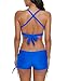 Zando Push Up Two Pieces Bikini with Boyshort Athletic V Neck Swimsuit Vintage Halter Back Swimwear Bathsuit for Women Charming Royal Blue S (US 2-4)