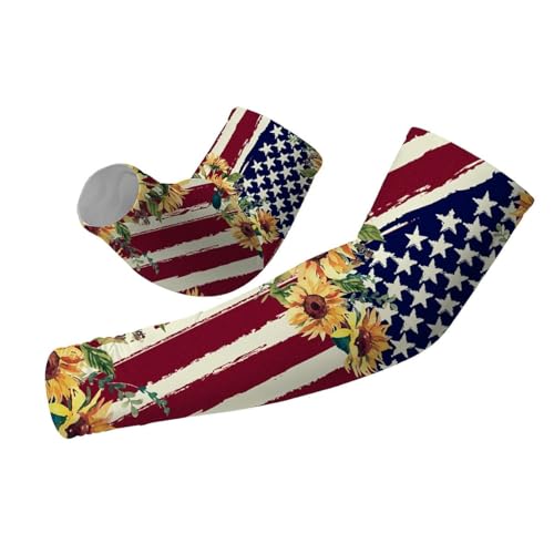 yicomon UV Sun Protection Arm Sleeves for Women Men, American Flag Sunflower Paint Summer Cooling Arm Sleeve for Driving Sports Cycling (M)