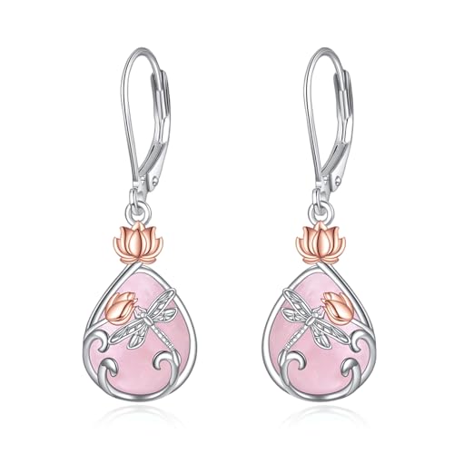VONALA Pendientes colgantes de plata de ley 925 con diseño de mariposa, libélula, abeja, con filigrana de loto rosa, piedra lunar, turquesa, regalos de cumpleaños para mujer, 16, Plata de ley, piedras