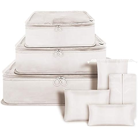 Packing Cubes for Suitcase, Eurobuy Set of 7 Pcs Travel Packing Cubes Lightweight Portable Storage Bag Foldable Luggage Organizer Pouch, for Dry Clothes, Shoes, Underwear, Cosmetics, Books and More Cover