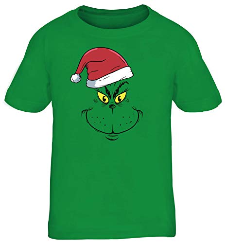 ShirtStreet Kinder T-Shirt Rundhals Mädchen Jungen Weihnachtsmuffel Face, Größe: 110/116,Kelly Green thumbnail