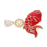 Amosfun 赤い魚モチーフの中国旧正月ジュエリー 新年装飾用ラインストーンブローチ ピン バッジ コート スーツ 帽子向け女性用ラペルピン