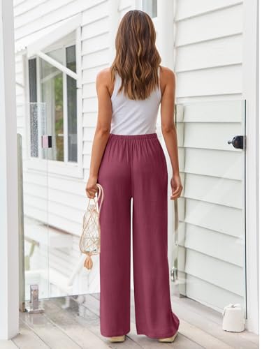 Image of LILLUSORY Women's Linen Summer Palazzo Pants Flowy Wide Leg Beach Pants with Pockets