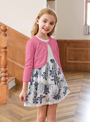 RAYPOSE Little Girls Cardigan Sweater Long Sleeve Dress Cover Up Pearl Button Open Front Lace Bolero Shrug Cotton4