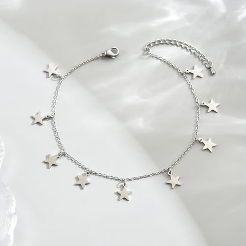 Image of 18K Gold Plated Anklets for Women Dainty Non Tarnish Ankle Bracelets Cuban Link Chain Anklets Layered Heart Beads Rhinestone Anklet Trendy Foot Jewelry