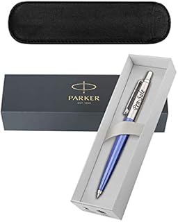 Personalised Engraved Parker Jotter Black/Blue/Red, Choice of Blue or Black Ink, Ballpoint Pen Gift Boxed with a Classy Genuine Leather Pen Slip - Enter Your Custom Text (Jotter Black with Black Ink)