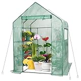 DEWEL ビニール温室 大型 ハウス 温室 ビニールハウス ガーデンハウス 組立簡単 8つ網付き 植物温室 保温 防水 虫よけ 農園 家庭 菜園用 園芸用 ガーデン温室 防寒 野菜 栽培 菜園 室内室外 家庭用 耐久性 雨除け(グリーン, 143x143x195cm)