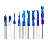 CNC木彫りルータービット - 1/4シャンク、15/20/30/60/90彫刻ビット、2フルートストレート&Vビット、9個ナノコーティングルータービット