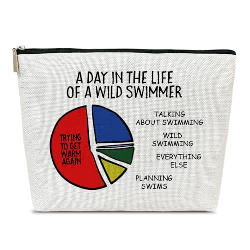 Ythuil Swimming Gifts Makeup Bag, Swim Bags for Swimmers, A Day In The Life Of A Wild Swimmer, Team Coach Cosmetic Pouch for Purse, Birthday Thank You Gifts for Women Female Teacher Girls