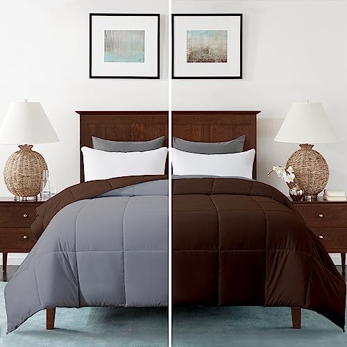 Image of Razzai All-Season Comforter 220 GSM | Super Soft Fluffy & Lightweight Comforter (90 inch x 90 inch Inches /228cm x 228cm) - Queen Size |Silver /Chocolate Brown